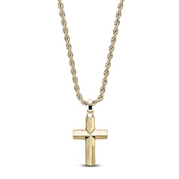 Men's Beveled Cross Necklace Yellow Ion-Plated Stainless Steel 22"