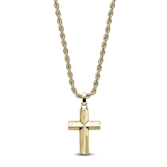 Men's Beveled Cross Necklace Yellow Ion-Plated Stainless Steel 22"