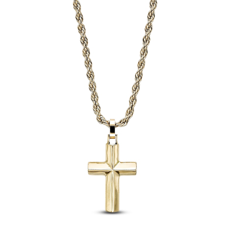 Main Image 2 of Men's Beveled Cross Necklace Yellow Ion-Plated Stainless Steel 22"