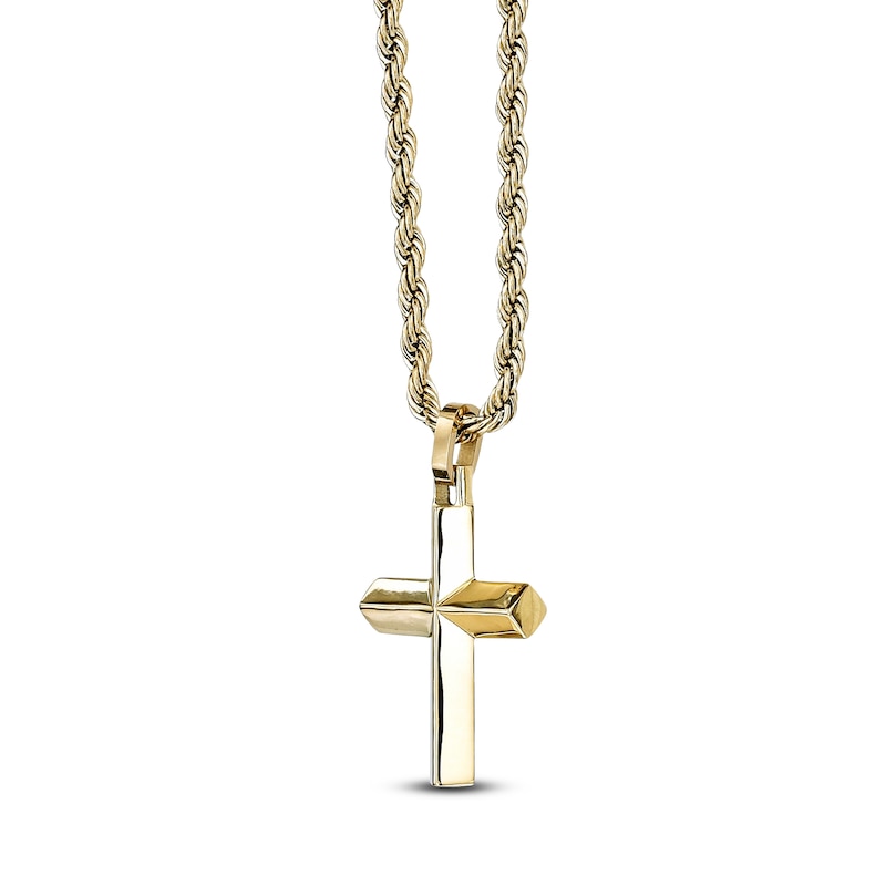 Main Image 3 of Men's Beveled Cross Necklace Yellow Ion-Plated Stainless Steel 22"