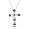 Thumbnail Image 1 of Lab-Created Emerald & White Lab-Created Sapphire Cross Necklace Sterling Silver 18"