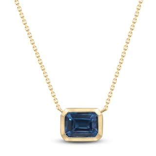 Rectangle-Cut Natural London Blue Topaz & Diamond Necklace 1/20 ct tw 10K Yellow Gold 18"