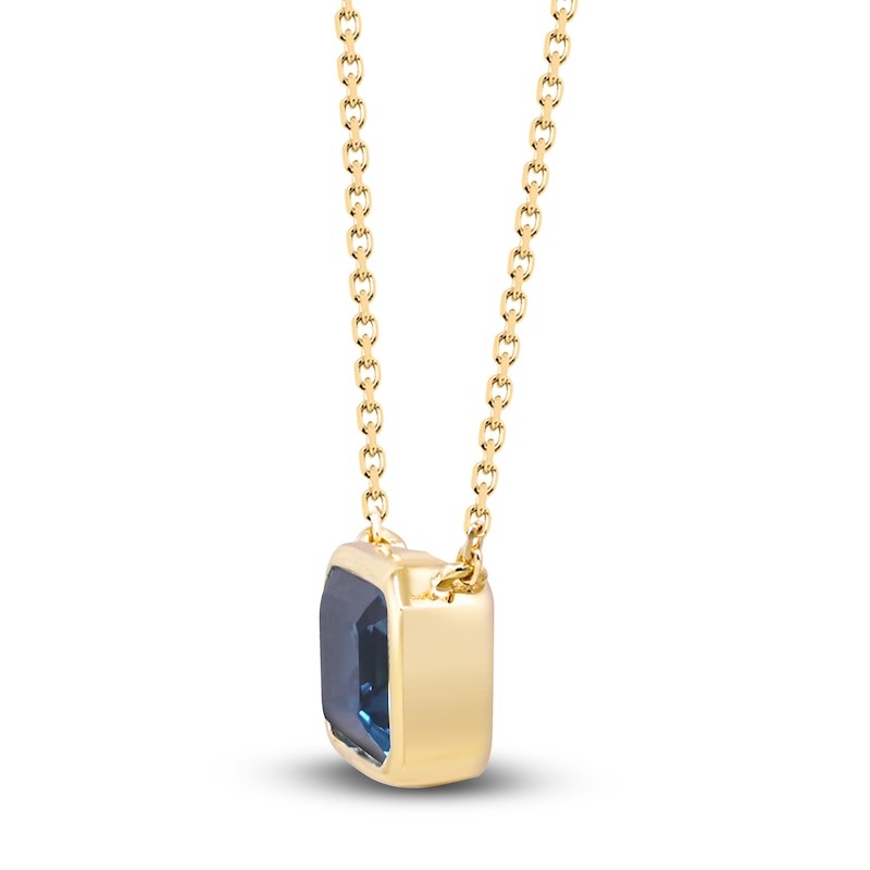 Main Image 2 of Rectangle-Cut Natural London Blue Topaz & Diamond Necklace 1/20 ct tw 10K Yellow Gold 18"