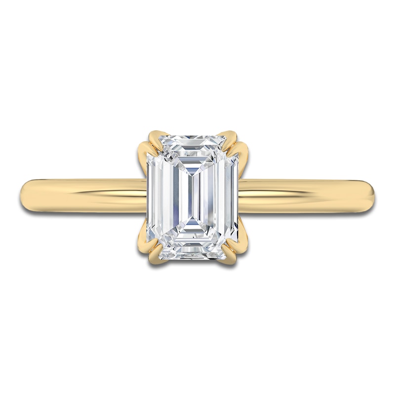 Main Image 3 of Certified Emerald-Cut Diamond Solitaire Engagement Ring 1-1/2 ct tw 18K Yellow Gold (SI2/G)
