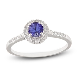 Natural Tanzanite & Diamond Halo Ring 1/6 ct tw 10K White Gold