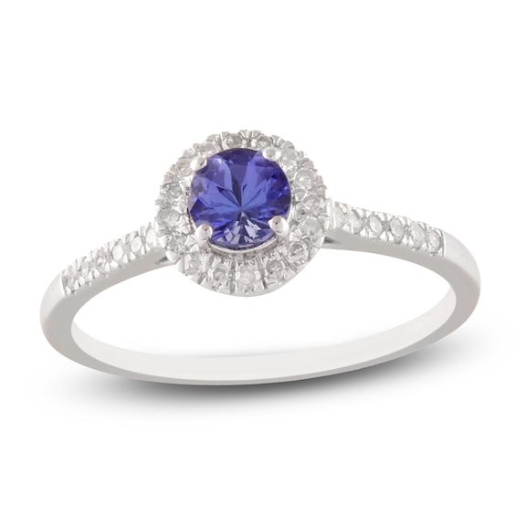 Natural Tanzanite & Diamond Halo Ring 1/6 ct tw 10K White Gold
