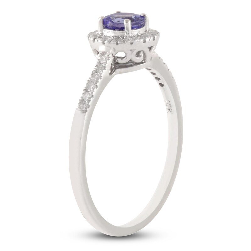 Main Image 2 of Natural Tanzanite & Diamond Halo Ring 1/6 ct tw 10K White Gold
