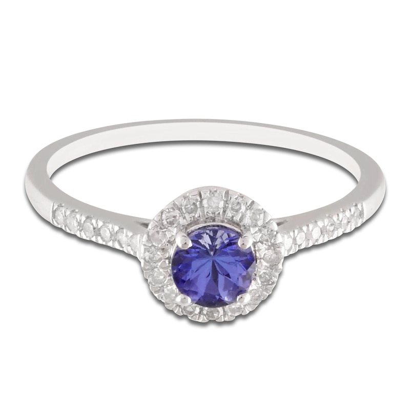 Main Image 3 of Natural Tanzanite & Diamond Halo Ring 1/6 ct tw 10K White Gold