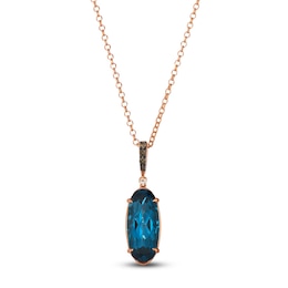 Le Vian Silhouette Oval-Cut Natural Blue Topaz Necklace 1/6 ct tw Diamonds 14K Strawberry Gold 19"