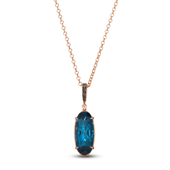 Le Vian Silhouette Oval-Cut Natural Blue Topaz Necklace 1/6 ct tw Diamonds 14K Strawberry Gold 19"