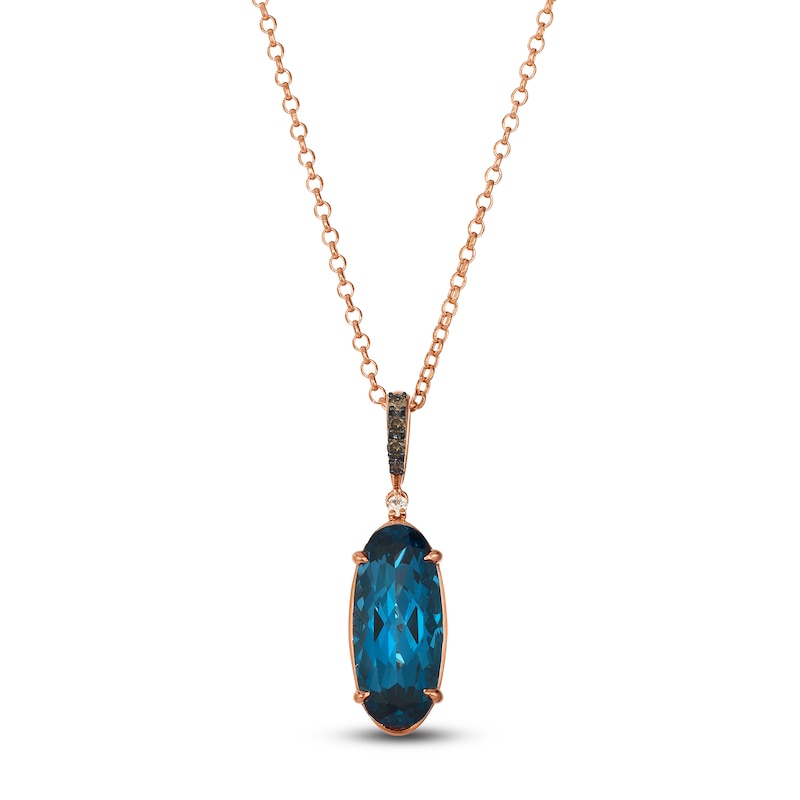 Main Image 1 of Le Vian Silhouette Oval-Cut Natural Blue Topaz Necklace 1/6 ct tw Diamonds 14K Strawberry Gold 19"