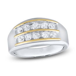 Men's Lab-Grown Diamond Two-Row Wedding Band 1 ct tw 10K Two-Tone Gold