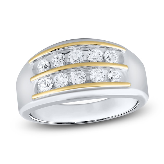 Men's Lab-Grown Diamond Two-Row Wedding Band 1 ct tw 10K Two-Tone Gold