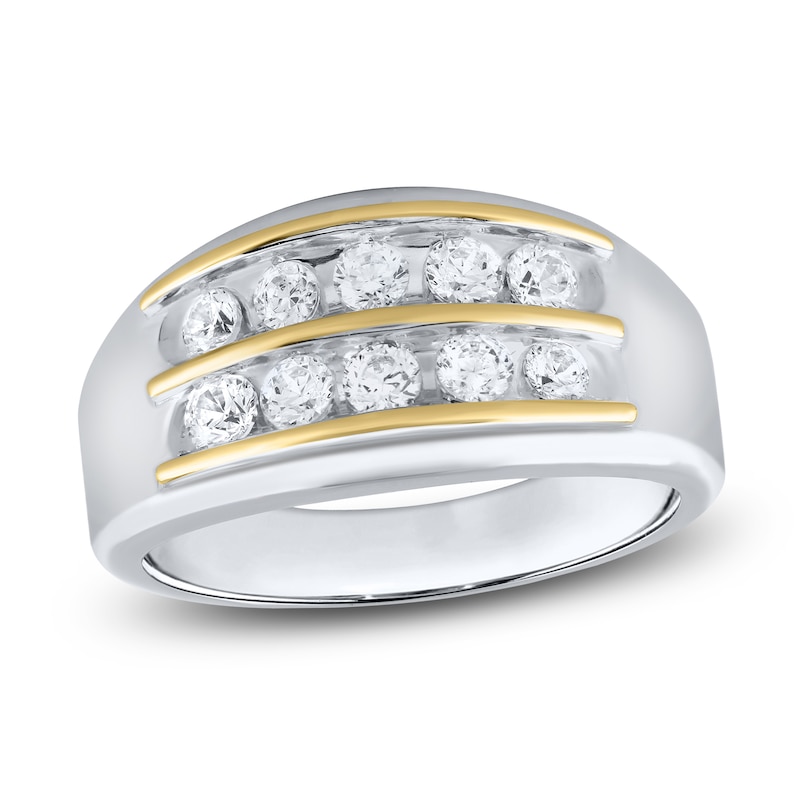 Main Image 1 of Men's Lab-Grown Diamond Two-Row Wedding Band 1 ct tw 10K Two-Tone Gold