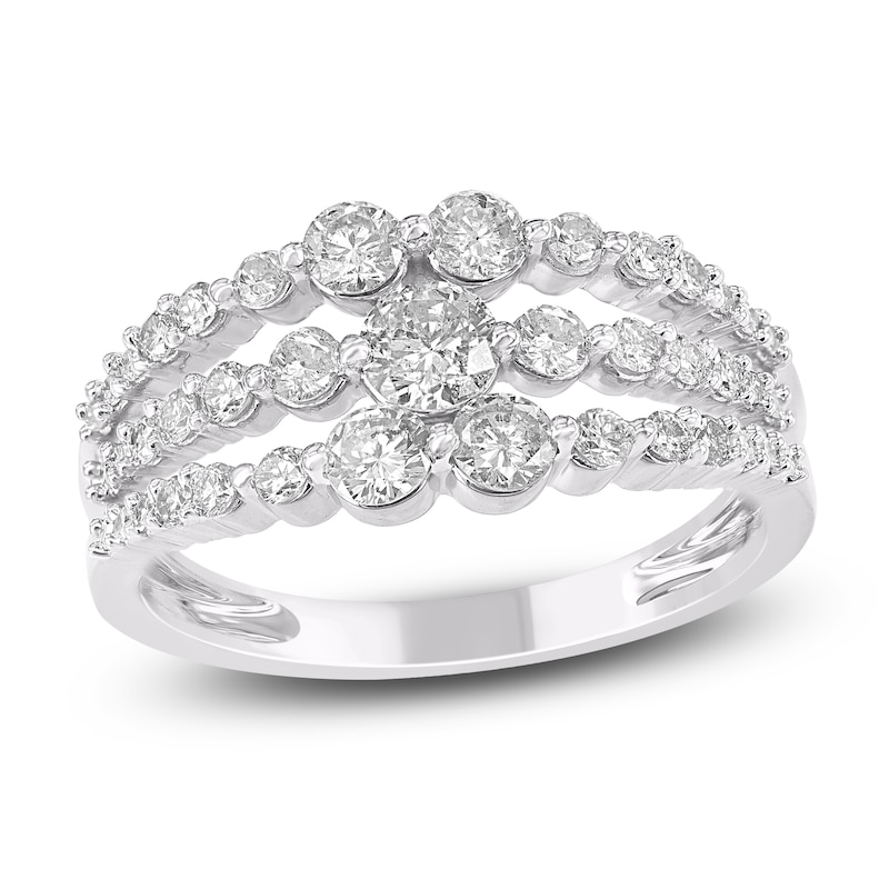 Main Image 1 of Brilliant Moments Three-Row Graduated Diamond Ring 1 ct tw 14K White Gold