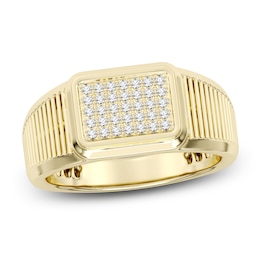 Men's Multi-Diamond Ribbed Shank Ring 1/4 ct tw 10K Yellow Gold