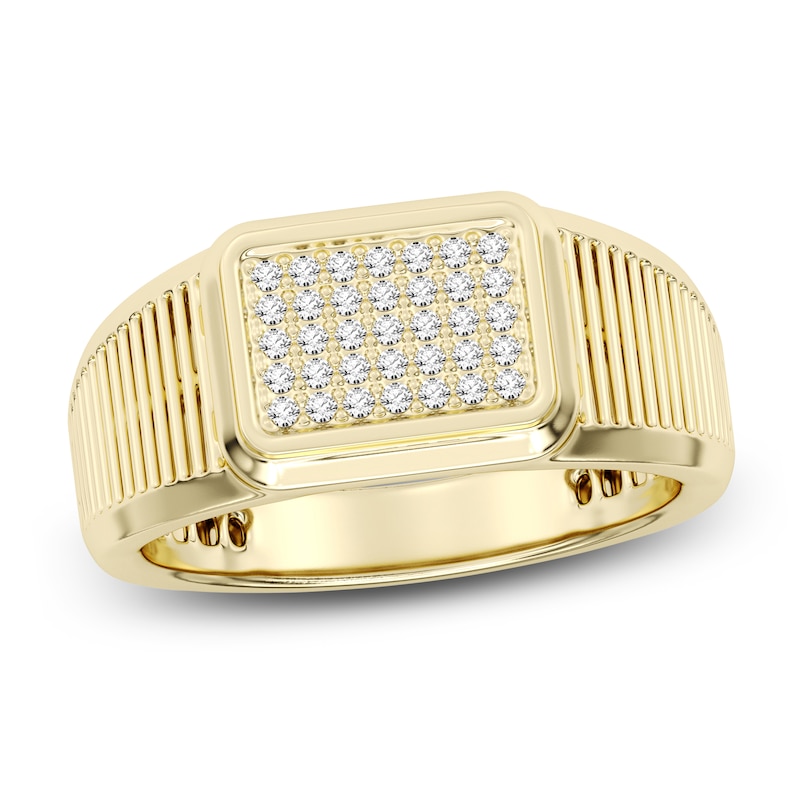 Men's Multi-Diamond Ribbed Shank Ring 1/4 ct tw 10K Yellow Gold