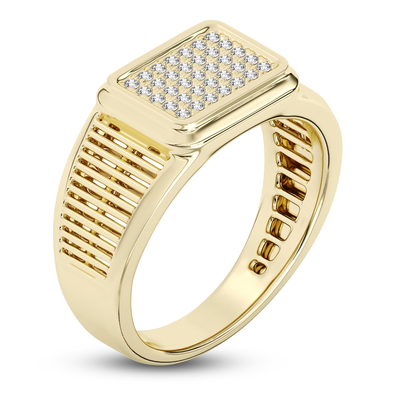 Main Image 2 of Men's Multi-Diamond Ribbed Shank Ring 1/4 ct tw 10K Yellow Gold