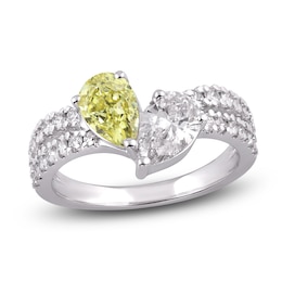 Pear-Shaped Yellow & White Lab-Grown Diamond Fashion Ring 2 ct tw 14K White Gold