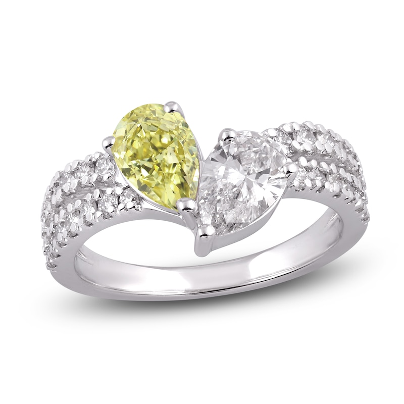Main Image 1 of Pear-Shaped Yellow & White Lab-Grown Diamond Fashion Ring 2 ct tw 14K White Gold