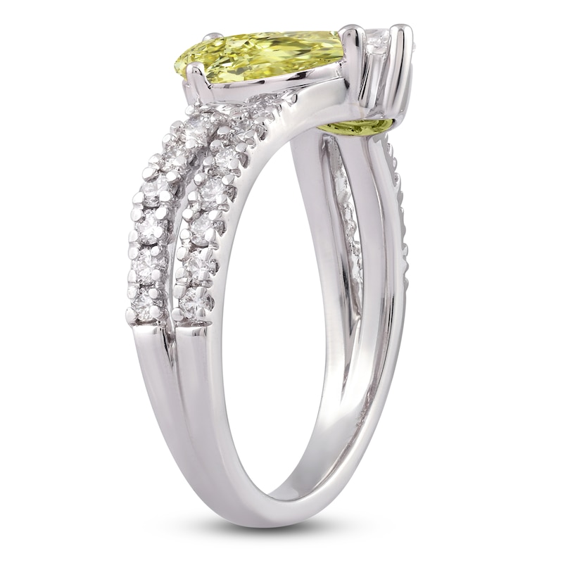 Main Image 2 of Pear-Shaped Yellow & White Lab-Grown Diamond Fashion Ring 2 ct tw 14K White Gold