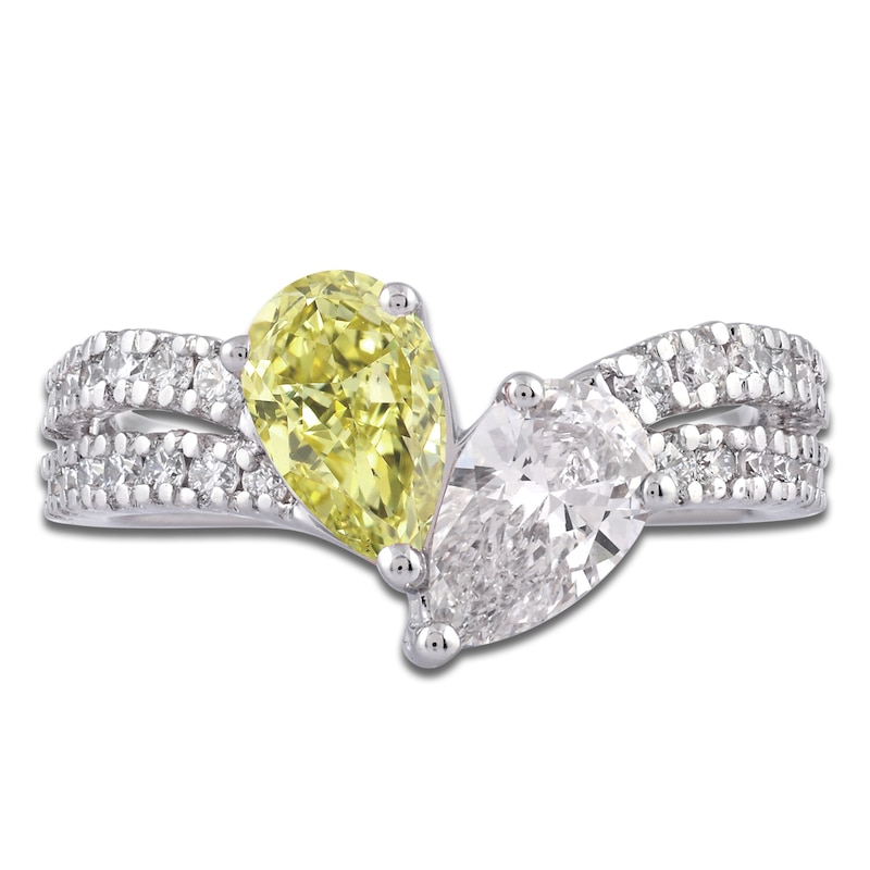 Main Image 3 of Pear-Shaped Yellow & White Lab-Grown Diamond Fashion Ring 2 ct tw 14K White Gold