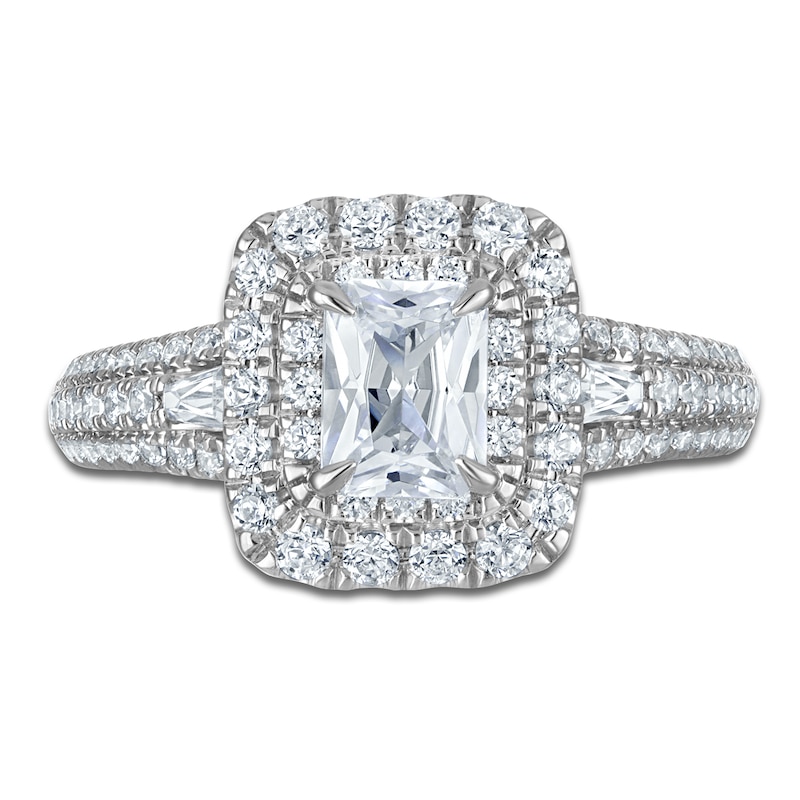 Main Image 3 of Brilliant Moments Certified Radiant-Cut Double Halo Engagement Ring 1-1/5 ct tw 14K White Gold