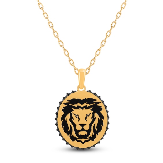 Men's Black Diamond Lion Necklace 1 ct tw 10K Yellow Gold 20"
