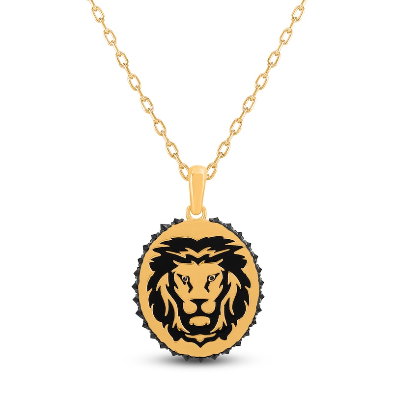 Main Image 1 of Men's Black Diamond Lion Necklace 1 ct tw 10K Yellow Gold 20"