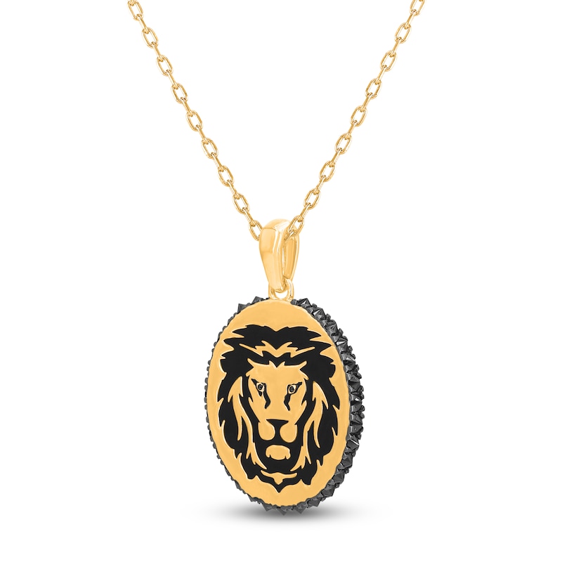 Main Image 2 of Men's Black Diamond Lion Necklace 1 ct tw 10K Yellow Gold 20"