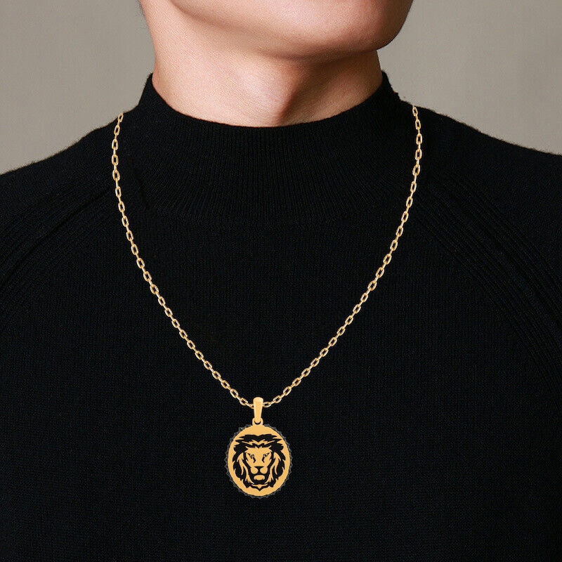 Main Image 5 of Men's Black Diamond Lion Necklace 1 ct tw 10K Yellow Gold 20"