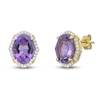 Thumbnail Image 2 of Natural Amethyst & Diamond Halo Stud Earrings 1/4 ct tw 10K Yellow Gold
