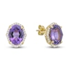 Thumbnail Image 3 of Natural Amethyst & Diamond Halo Stud Earrings 1/4 ct tw 10K Yellow Gold