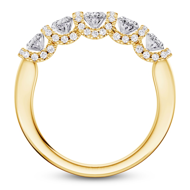 Main Image 2 of Certified Oval & Round-Cut Diamond Scalloped-Edge Anniversary Ring 1-1/2 ct tw 14K Yellow Gold