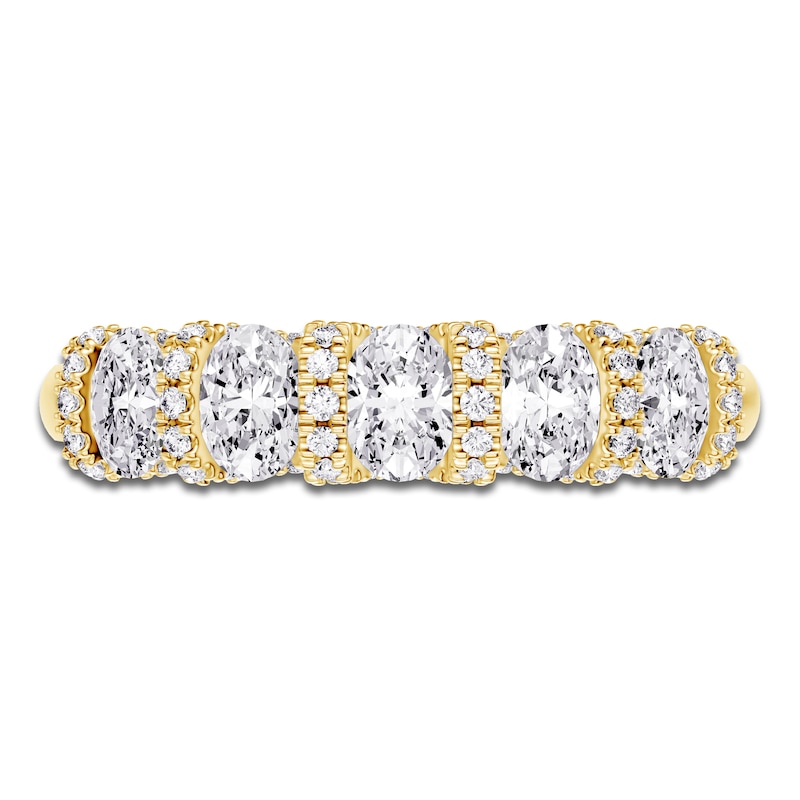 Main Image 3 of Certified Oval & Round-Cut Diamond Scalloped-Edge Anniversary Ring 1-1/2 ct tw 14K Yellow Gold