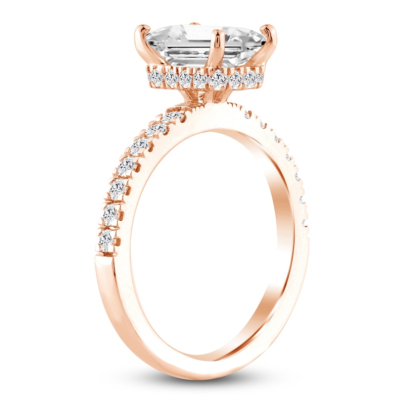 Main Image 2 of Emerald-Cut Lab-Grown Diamond Hidden Halo Engagement Ring 2-1/2 ct tw 14K Rose Gold