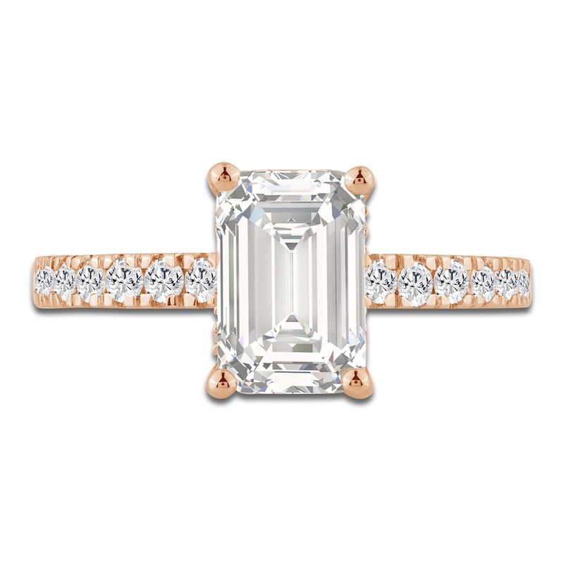 Main Image 3 of Emerald-Cut Lab-Grown Diamond Hidden Halo Engagement Ring 2-1/2 ct tw 14K Rose Gold