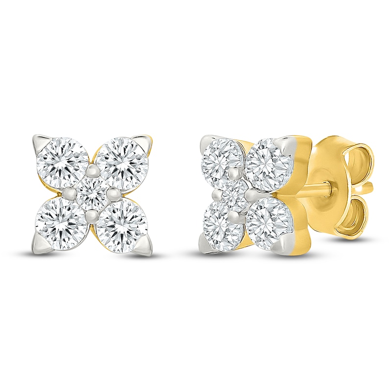 Main Image 2 of Jared Signature Lab-Grown Diamond Flower Stud Earrings 1 ct tw 14K Yellow Gold
