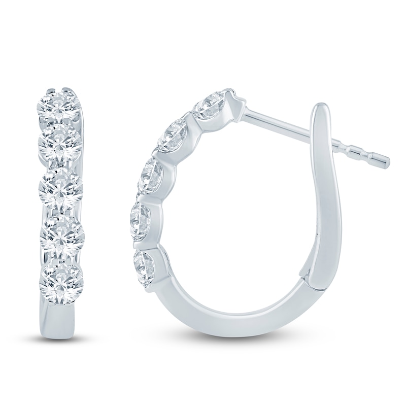 Main Image 1 of Lab-Grown&nbsp;Diamond Five-Stone U-Hoop Earrings 1 ct tw 14K White Gold