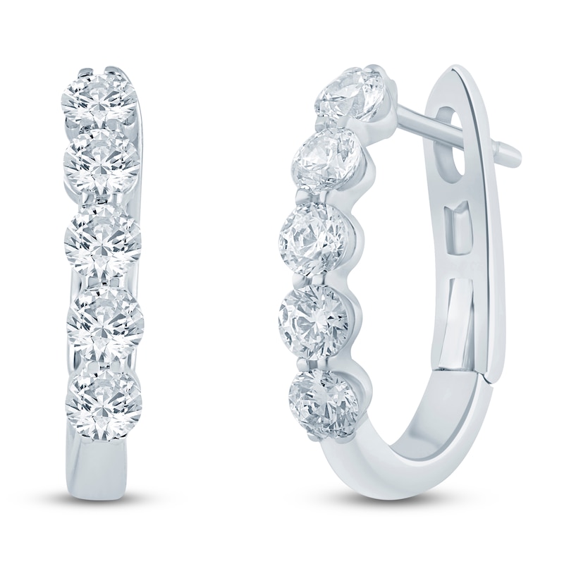 Main Image 2 of Lab-Grown&nbsp;Diamond Five-Stone U-Hoop Earrings 1 ct tw 14K White Gold