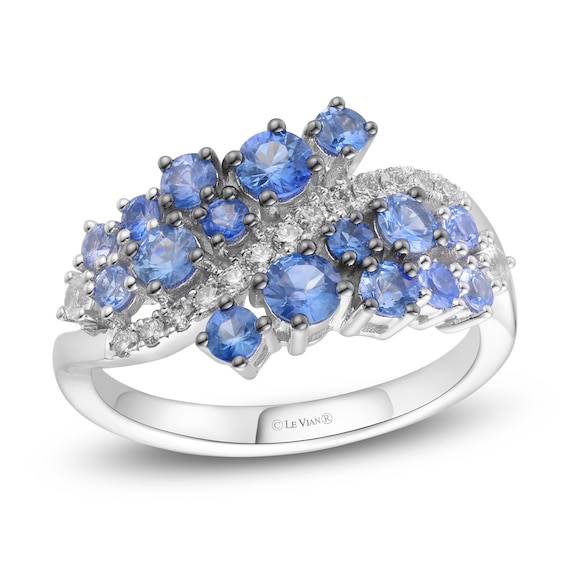 Le Vian Denim Ombré & White Natural Sapphire Bypass-Look Ring 1/8 ct tw Diamonds 14K Vanilla Gold