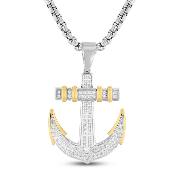 Men's Diamond Anchor Necklace 3/8 ct tw Stainless Steel with Yellow Ion Plate 24"