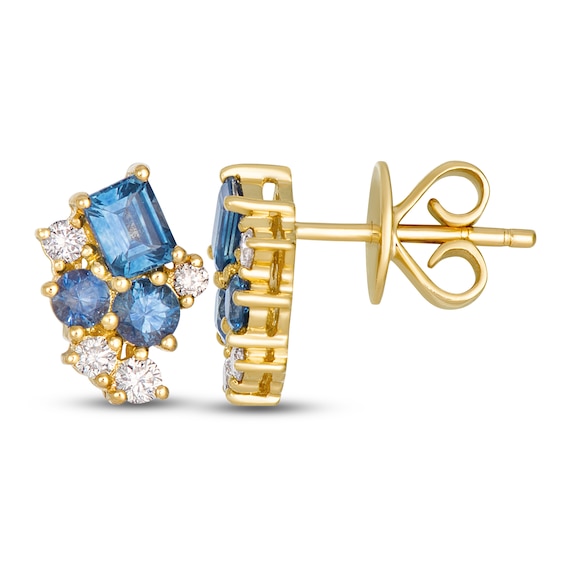 Le Vian Montana Sapphire Ombré Rectangle-Cut & Round-Cut Scatter Stud Earrings 1/5 ct tw Diamonds 14K Honey Gold