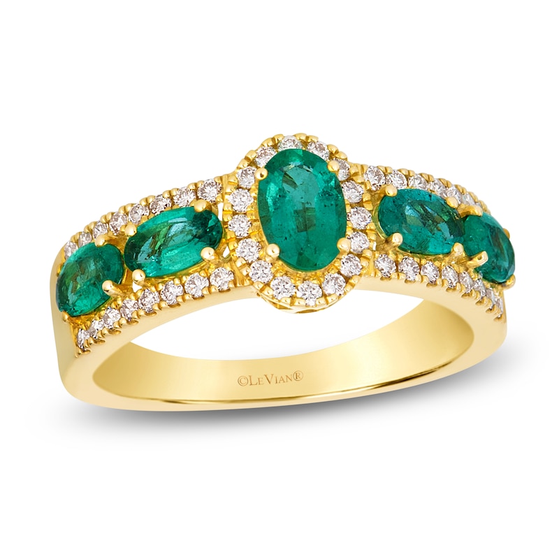 Main Image 1 of Le Vian Oval-Cut Natural Emerald Halo Ring 1/3 ct tw Diamonds 14K Honey Gold