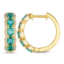 Le Vian Oval-Cut Natural Emerald Hoop Earrings 3/8 ct tw Diamonds 14K Honey Gold