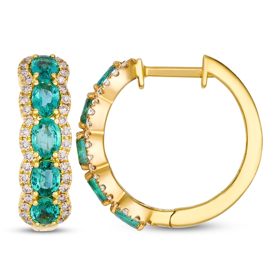 Le Vian Oval-Cut Natural Emerald Hoop Earrings 3/8 ct tw Diamonds 14K Honey Gold