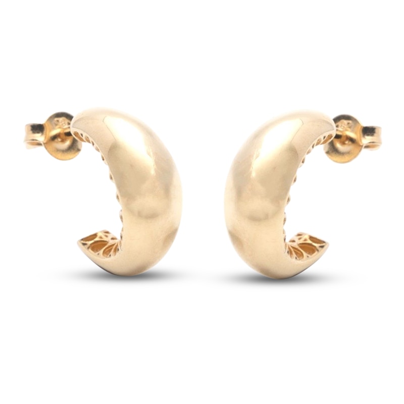 Main Image 1 of Italia D'Oro Puffy J-Hoop Earrings 10K Yellow Gold