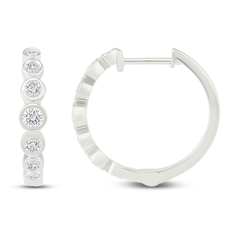 Main Image 1 of Jared Signature Mini Bezel Collection Graduated Hoop Earrings 1/2 ct tw Sterling Silver