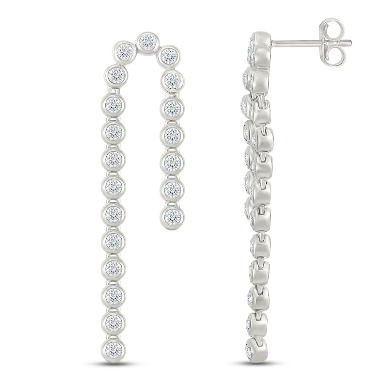 Main Image 1 of Jared Signature Mini Bezel Collection Diamond Drop Earrings 1-1/4 ct tw Sterling Silver