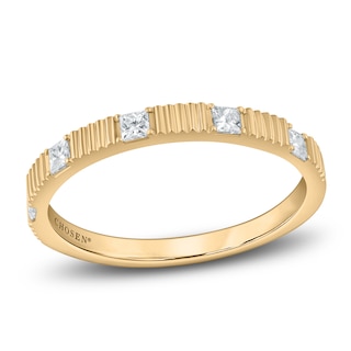 Chosen Certified Princess-Cut Diamond Ribbed Stackable Wedding Band 1/5 ct tw 14K Yellow Gold